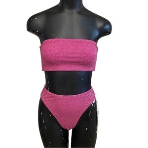 NEW Good American 2pc Hawaiian Pink Sparkle Swimsuit Bikini